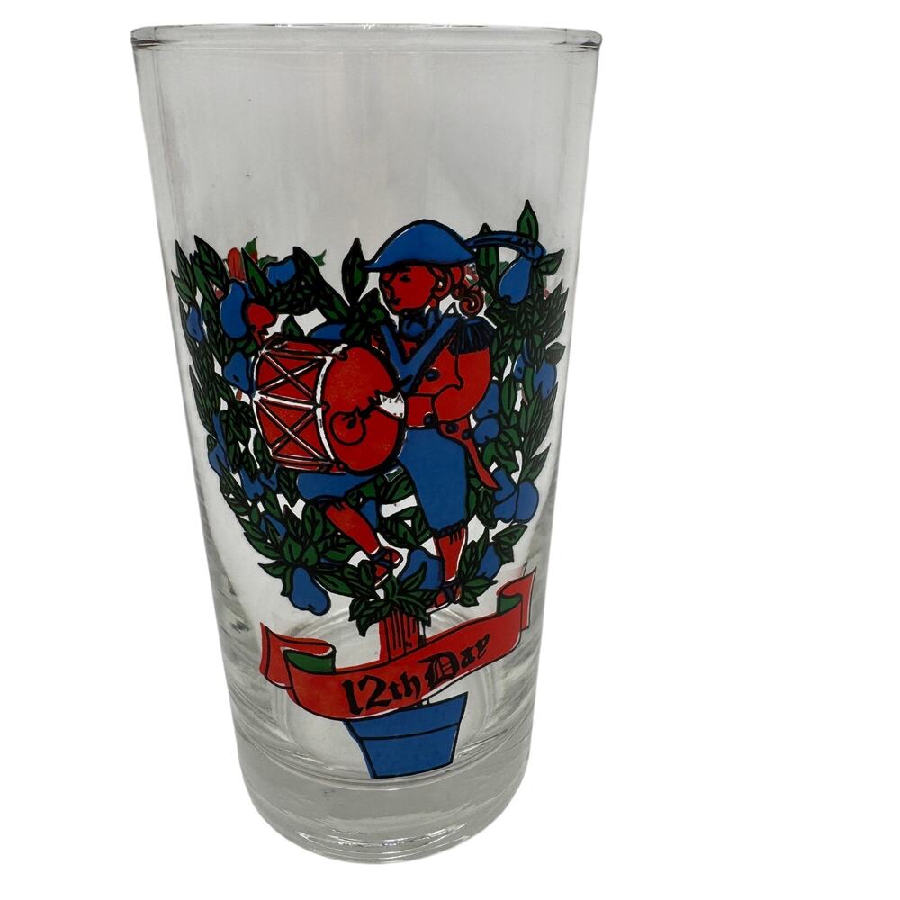Vintage 12th Day Tumbler 12 Twelve Days of Christmas Glass by Anchor Hocking